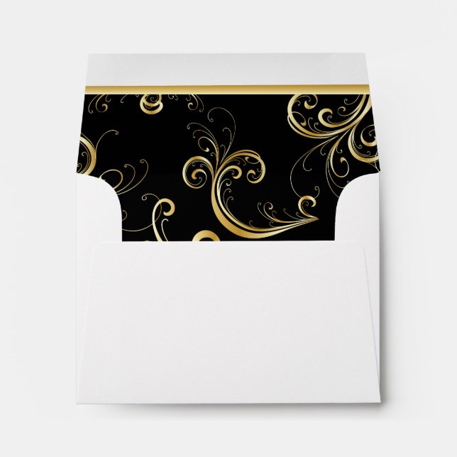 Lined Bright Golden Florid Print Envelopes (Back (Bottom))