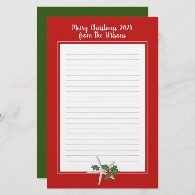 Lined Christmas Starfish Writing Paper (Front/Back)