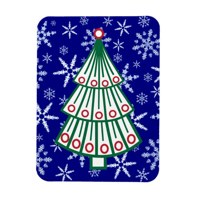 Lined Christmas Tree on Snowflake Blizzard Magnet (Vertical)