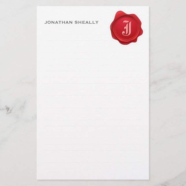 Lined Elegant Monogram Wax Personal Stationery (Front)