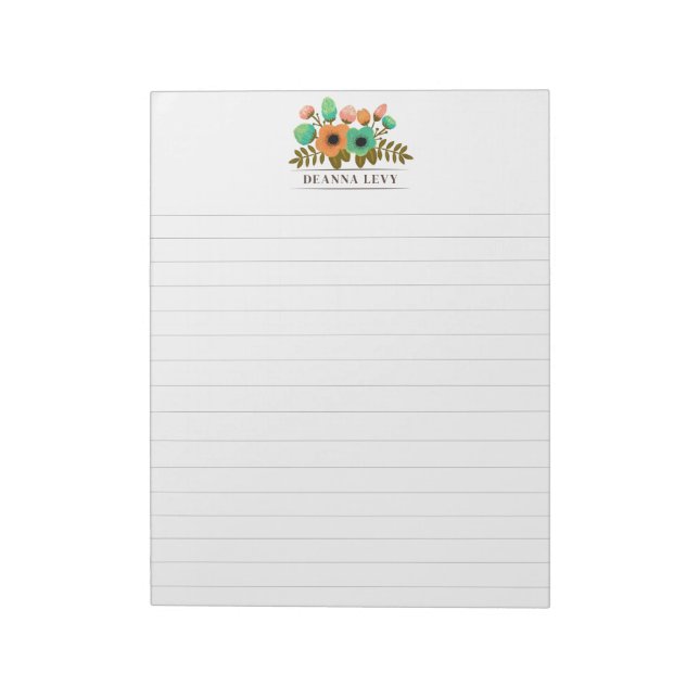 Lined Floral Bouquet Personalised Business Notepad (Rotated)