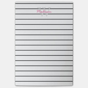 Lined Monogrammed Black Pink & White Post-it Notes