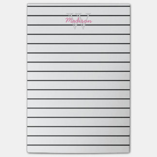 Lined Monogrammed Black Pink & White Post-it Notes
