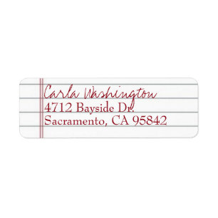 Lined Notebook paper Return Address Label