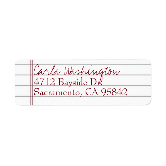Lined Notebook paper Return Address Label (Front)