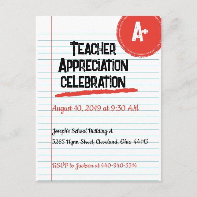Lined Paper Teacher Thank You Postcard (Front)