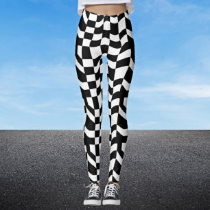 Lined Patterned Abstract Black and White Leggings