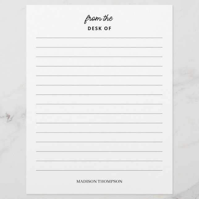 Lined Personalised Name Office Custom Letterhead (Front)