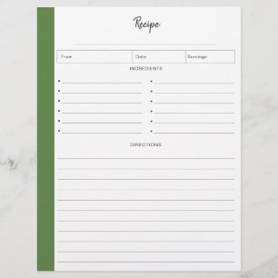 Lined Recipe Pages in letter format   Tropical
