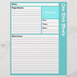 Lined Recipe Pages (Light Aqua)