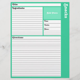Lined Recipe Pages (Light Teal)