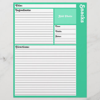 Lined Recipe Pages (Light Teal)