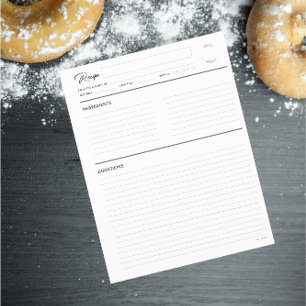 Lined Recipe Pages Modern B&W letter format