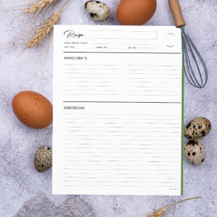 Lined Recipe Pages Modern in Green letter format