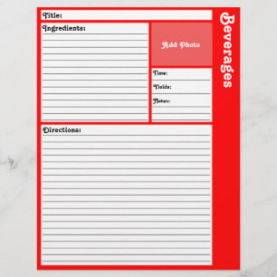 Lined Recipe Pages (Red)