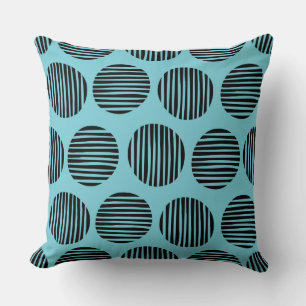 Lined Spots 190917 - Black on Robin Egg Blue Cushion