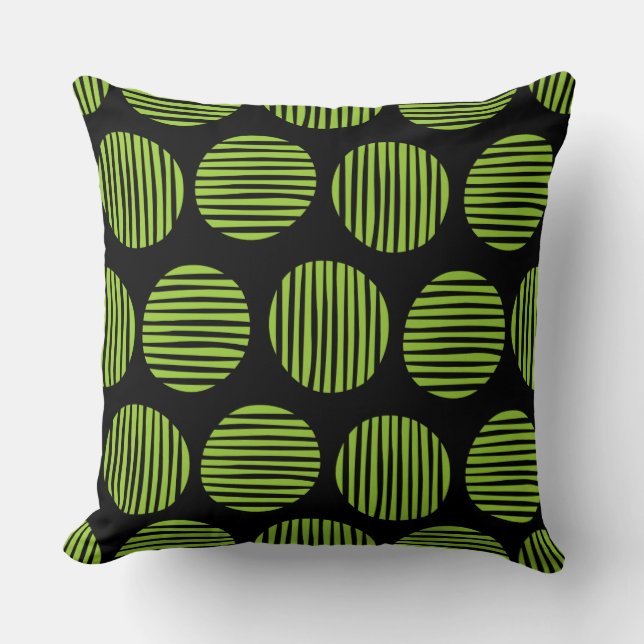 Lined Spots 190917 - Martian Green and Black Cushion (Front)