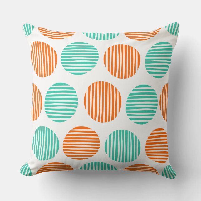 Lined Spots 190917 - Orange and Aqua on White Cushion (Front)