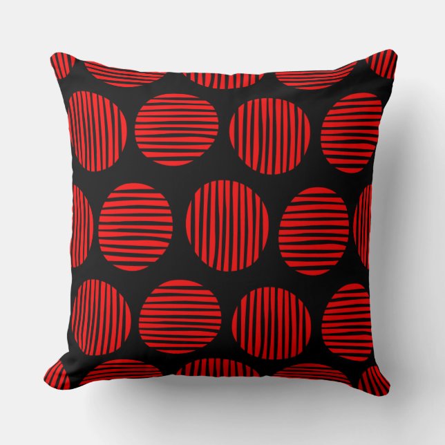 Lined Spots 190917 - Red on Black Cushion (Front)