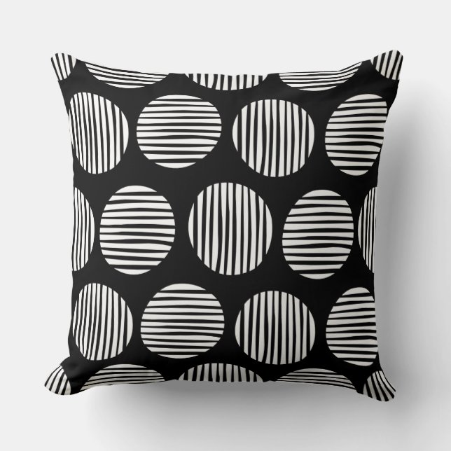 Lined Spots 190917 - White on Black Cushion (Front)