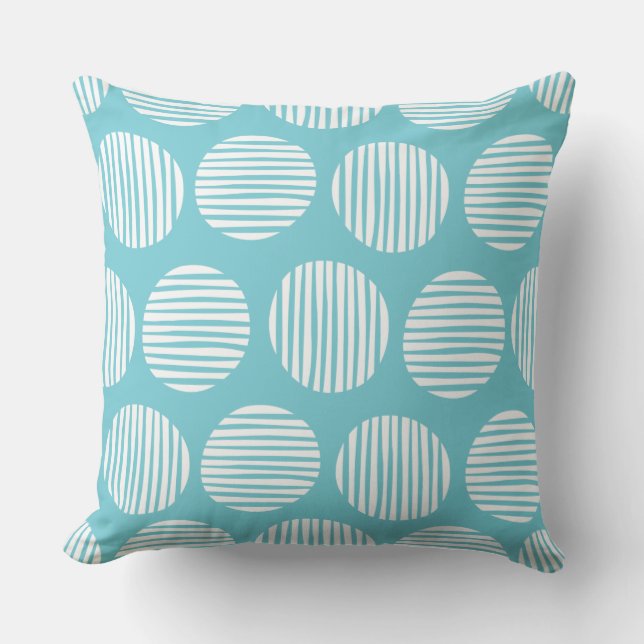 Lined Spots 190917 - White on Robin Egg Blue Cushion (Front)
