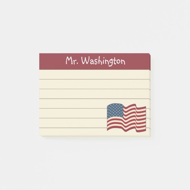 Lined Teacher's American Flag Post It Notes Gift (Front)