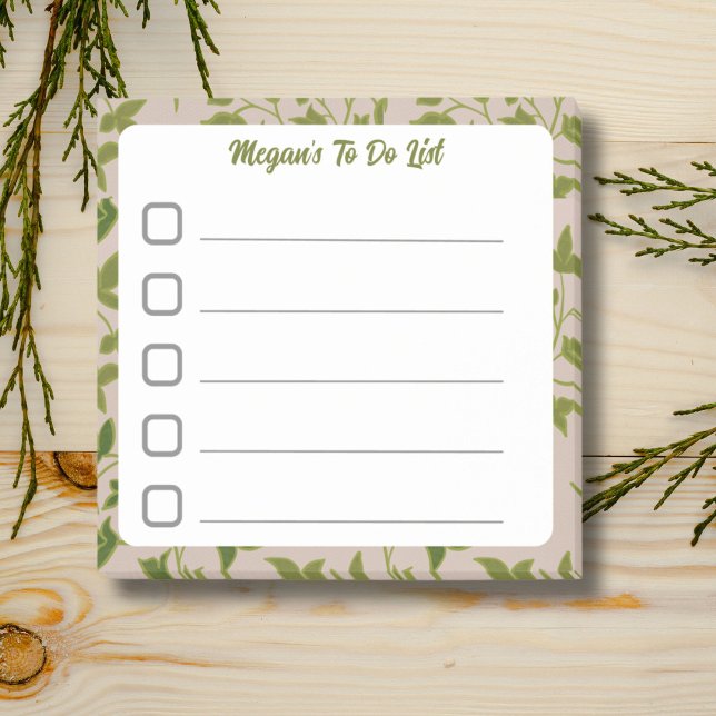 Lined To Do List with Green Leafy Vines Sticky Post-it Notes (Creator Uploaded)