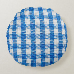 Lined white and blue dining clothes round cushion