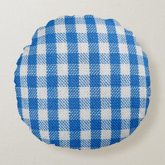Lined white and blue dining clothes round cushion (Front)