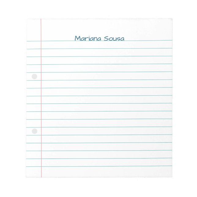 Lined Your Name Ruled Paper School Themed Simple Notepad (Front)