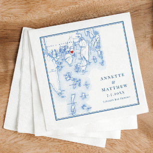 Linekin Bay Resort Maine Map Elegant Navy Wedding Napkin
