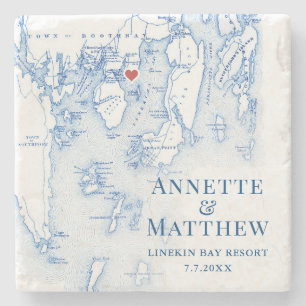 Linekin Bay Resort Wedding Favour Maine Map Stone Coaster