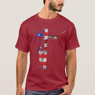 Lineman American  4th July Electrician Cable T-Shirt