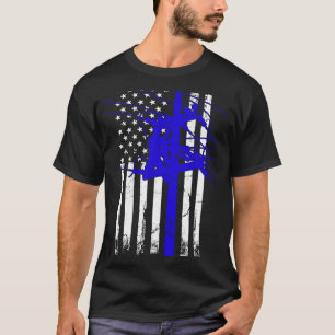 Lineman American flag Electric Cable for Patriotic T-Shirt