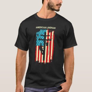 Lineman American flag Electric Cable gift Patrioti T-Shirt