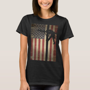 Lineman American Flag Electric Cable Lineman T-Shirt