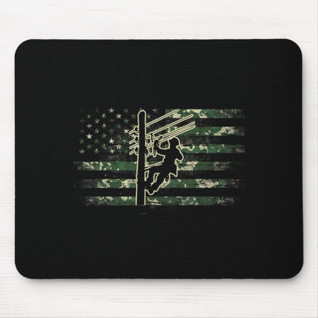 Lineman American Flag Electric Cable Lineman USA Mouse Pad (Front)