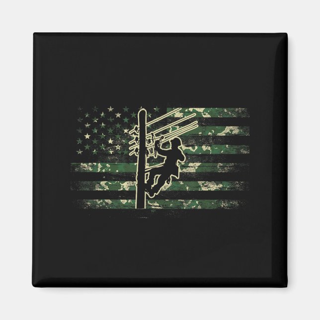 Lineman american flag electric cable lineman usaLi Magnet (Front)