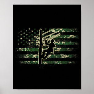 Lineman american flag electric cable lineman usaLi Poster
