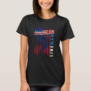 Lineman American flag Electric Cable  Patriotic Li T-Shirt