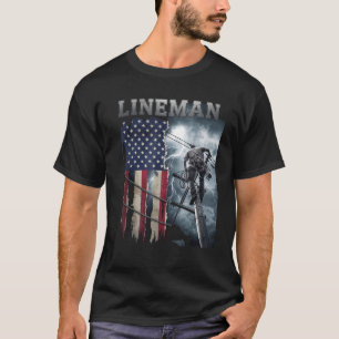 Lineman American Flag Proud Electric Cable Worker  T-Shirt