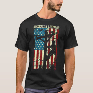 Lineman American Usa Flag Electric Cable Patriotic T-Shirt