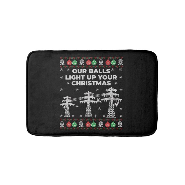 Lineman Christmas Our Balls Light Up Bath Mat (Front)
