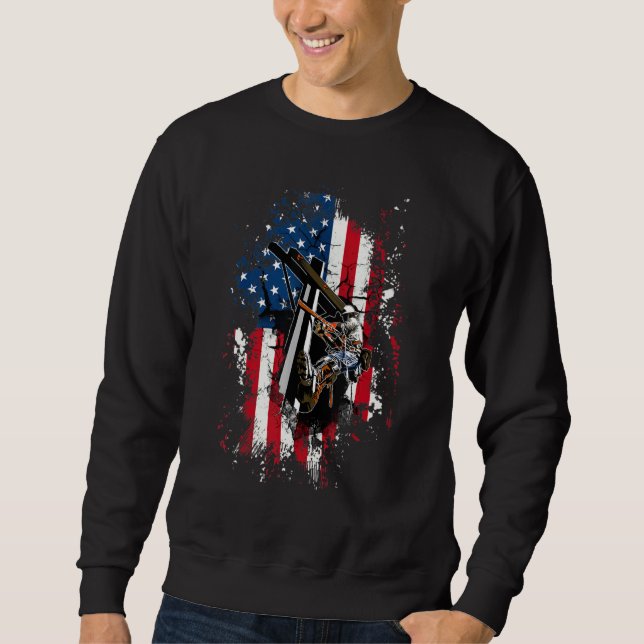Lineman Distressed Us American Flag Patriotic 4th  Sweatshirt (Front)