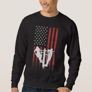 Lineman Electric Cable Lineman Power Pole USA Flag Sweatshirt