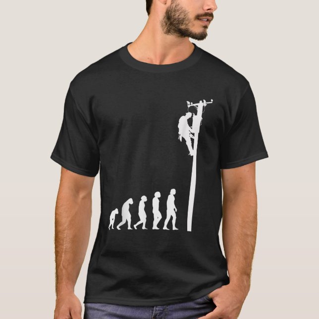 Lineman Evolution Funny Electric Cable Man Electri T-Shirt (Front)