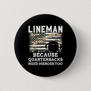 Lineman Football Gift Patriotic American Flag Camo 6 Cm Round Badge