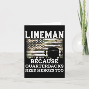 Lineman Football Gift Patriotic American Flag Camo Card