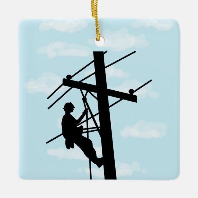 Lineman on Pole Silhouette Personalised Ornament (Front)