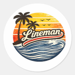Lineman Retro Sunset Design Classic Round Sticker